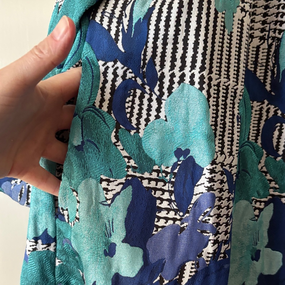 Patterned Floral Swing Coat with Teal & Navy Accents - Picture 4 of 5